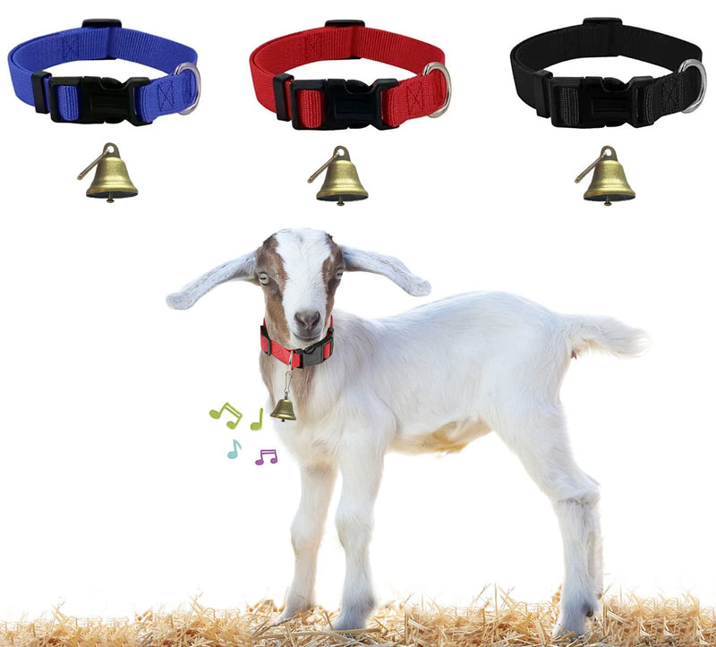 3 Pack Goat Collar with Bell, Sheep Collars with Bell, Grazing Copper Bells and Adjustable Nylon Collar Set for Small Farm Animal Sheep Cow Pet Goat Accessories 3 Pack - PawsPlanet Australia