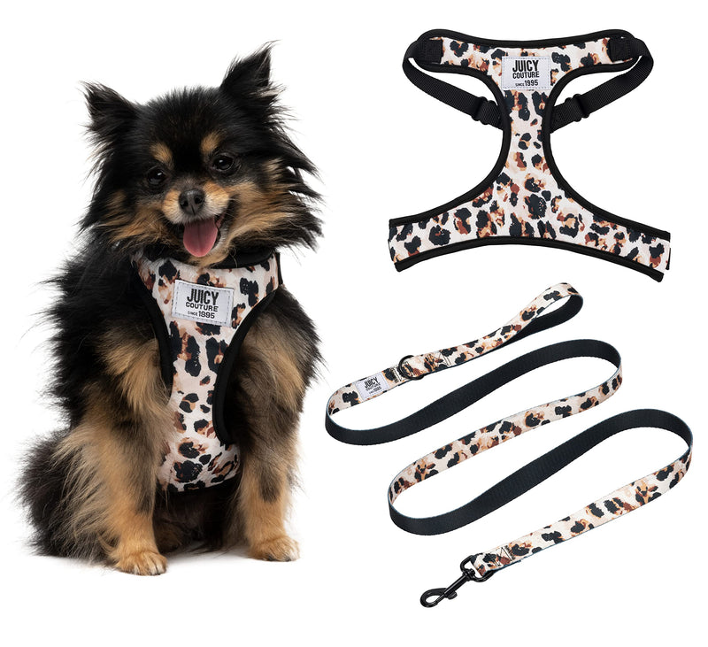 Juicy Couture Leopard Print Dog Harness and Leash Set – Adjustable Puppy Harness with Puppy Leash & Mesh Padding Dog Harness, Large - PawsPlanet Australia