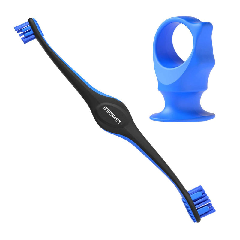 BrushMate Pet Toothbrush & BiteBlock Combo Pack for Dogs (Medium, Blue) 1 Count (Pack of 1) - PawsPlanet Australia