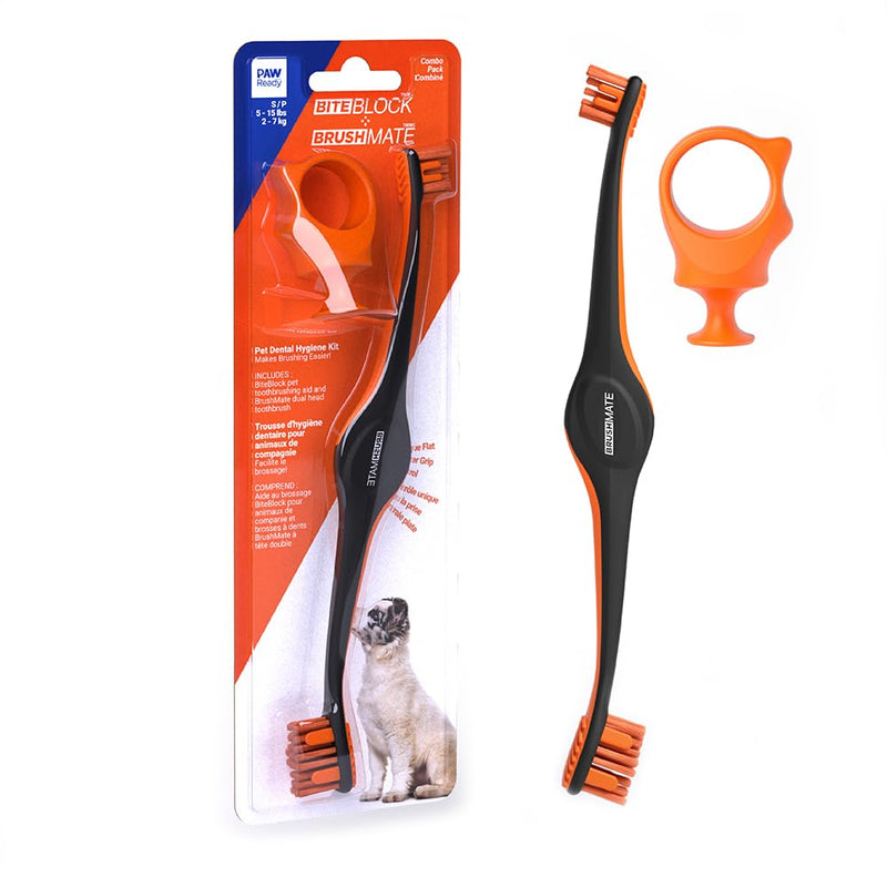 Dog Toothbrush and Bite Block Assistant Combo Pack by Paw Ready for Puppies' Dogs and Cats Small Size for use with Pets Between 5-15 lbs. (2-7kg) Protects Hands and Fingers While Brushing - PawsPlanet Australia