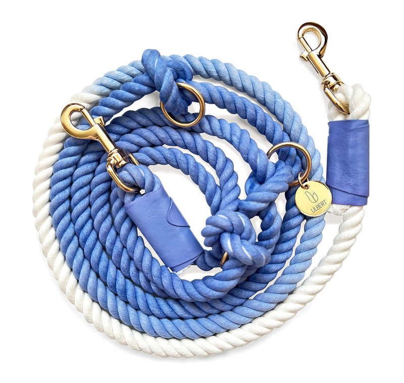 Hands Free Eco Friendly Handmade Multifunctional Cotton Rope Dog Leash 8.2 FT with Adjustable Double Swivel Hook for Medium and Large Dogs Running Hiking Camping Walking (Blue) Blue - PawsPlanet Australia
