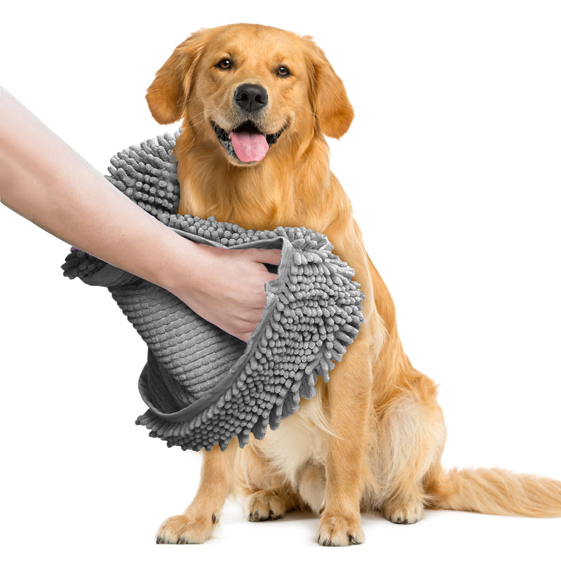 Muddy Mat Original Doggy Dryer, Highly Absorbent Microfiber Washable Dog Shammy Quick Drying Towel Absorber - Extra Soft Plush Wrap Chenille Bath Towels to Dry Soggy Large Pets & Small Puppy Grey - PawsPlanet Australia