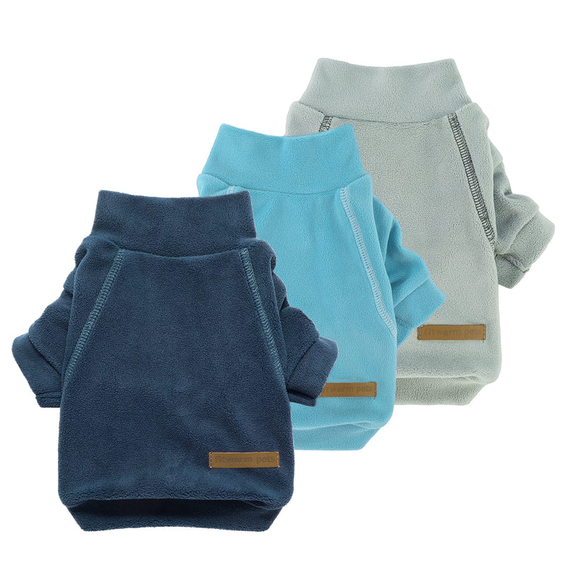 Fitwarm 3 Pack Classic Fleece Dog Sweater, Turtleneck Dog Sweatshirt, Dog Winter Clothes for Small Dogs Boy Girl, Pet Pullover Jacket, Cat Apparel, Blue, Grey, Navy, Medium Blue-Grey-Navy - PawsPlanet Australia