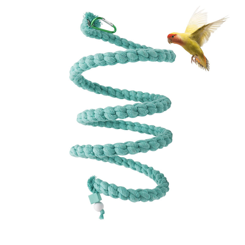 Dnoifne 78.7 Inches Bird Spiral Rope Perch, Blue Cotton, For Parrot, Parakeet, Budgie, Lovebird, Cockatiel