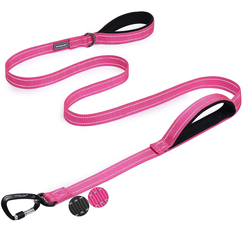 VIVAGLORY Dog Leash Lighthook Double Handle Dog Leash with Traffic Handle & Locking Carabiner for Walking & Training, Traffic Control Lightweight Carabiner for Puppy Pet, 4ft x 1in, Pink Pink with Carabiner Clip Leash (4 ft. x 1 in.) - PawsPlanet Australia