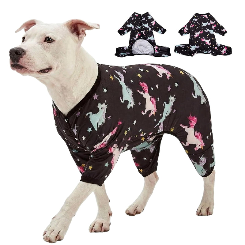 LovinPet Dog Pajamas for Dogs - Post-Surgical Recovery for Big Dogs, Lightweight Pullover Dog Clothes, Full Coverage Cane Corso Pajamas, Wild Horses Galloping Print/Large Large Black