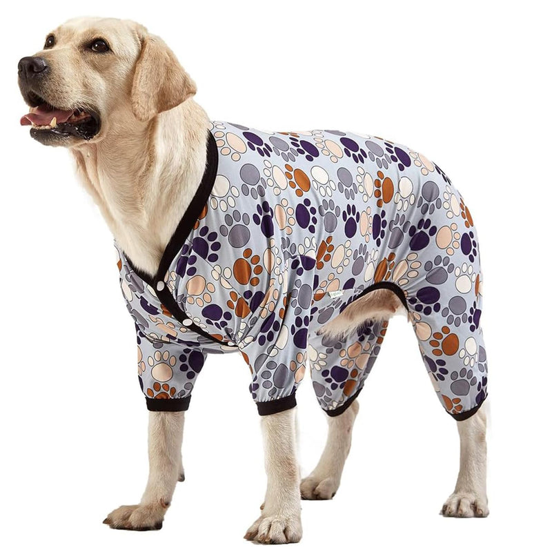 LovinPet Large Breeds Dog Onesies - Dog Pajamas, Lightweight Stretchy Fabric, Dog Long Sleeve Shirt, Paw-Some Steel Gray Print, Dog Jumpsuit, UV Protection, Pet PJ's/Medium Medium Grey Black - PawsPlanet Australia