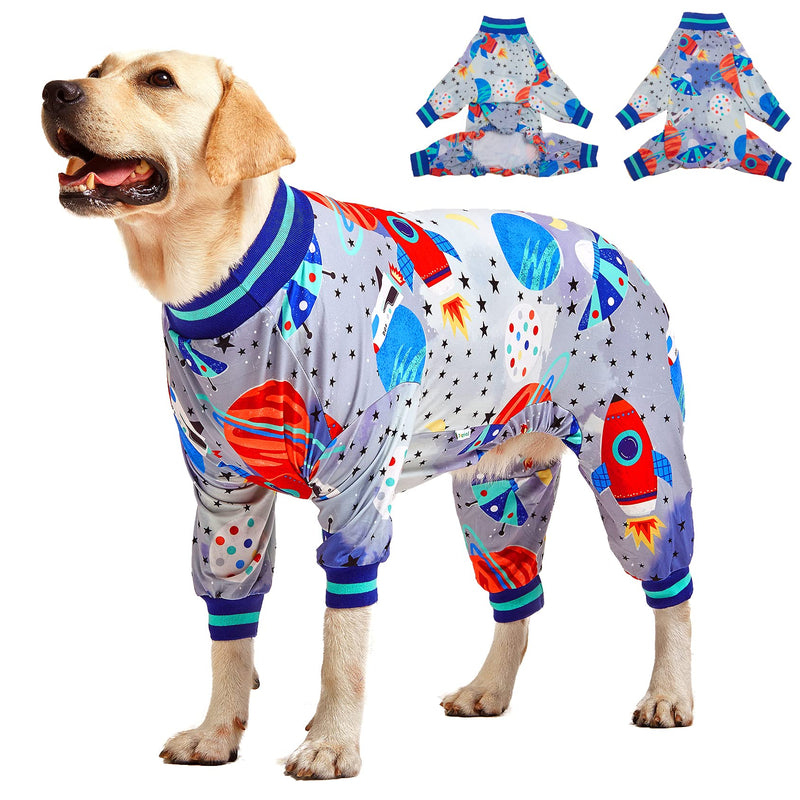 LovinPet Dog Pjs, Wound Care, Surgery Recovery Clothes, Large Pitbull Pajamas, Lightweight Stretchy Jersey Knit, Galaxy World Gray Print, Big Dog Jammies,UV Protection, Pitbull Pajamas, Pet PJ's, 2XL XX-Large Multi-colored - PawsPlanet Australia
