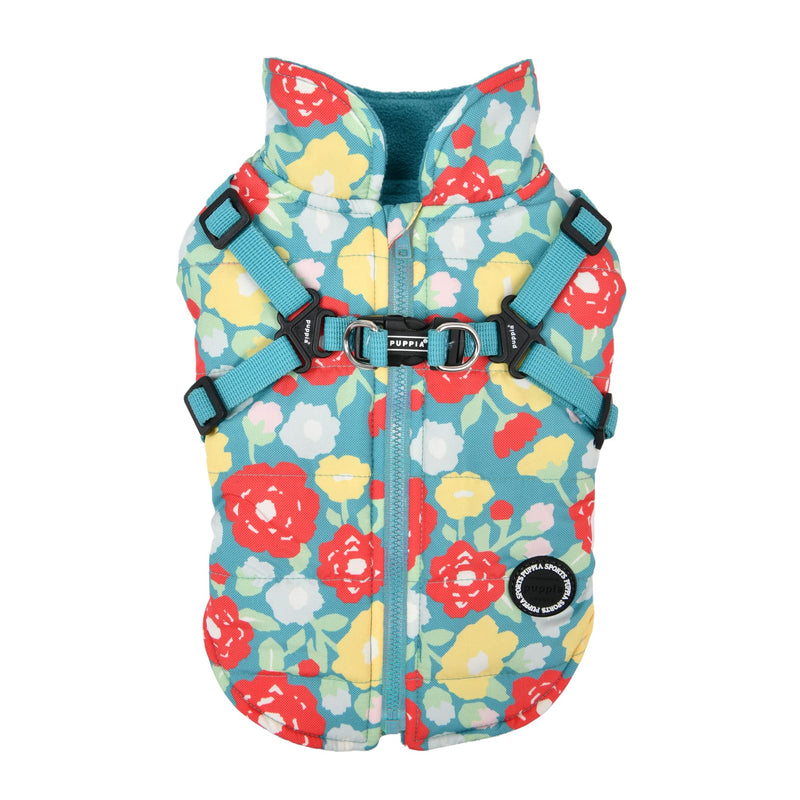 PUPPIA Puppia Alyssa Winter Dog Coat with Integrated Harness No Pull Cold Weather Waterproof Warm Fleece Back Zipper for Small & Medium Dog, Aqua, X-Large - PawsPlanet Australia