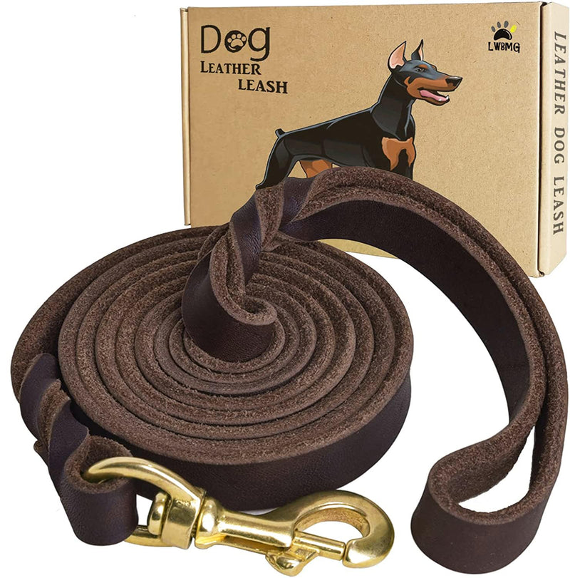LWBMG Leather Dog Leash - 6ft x 1 inch, Heavy Duty, Braided, Comfortable for Large, Medium & Small Dogs 6 ft x 1 inch Brown - PawsPlanet Australia