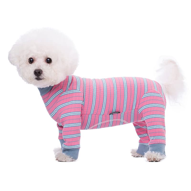 Dog Striped Recovery Suit, Puppy After Surgery Onesie for Female Male Dogs, Dogs Cats Long Sleeve Pajamas Bodysuit, Surgery Abdominal Wound Bandages Clothes, Dog Pant for Shedding Skin Disease Large Pink - PawsPlanet Australia