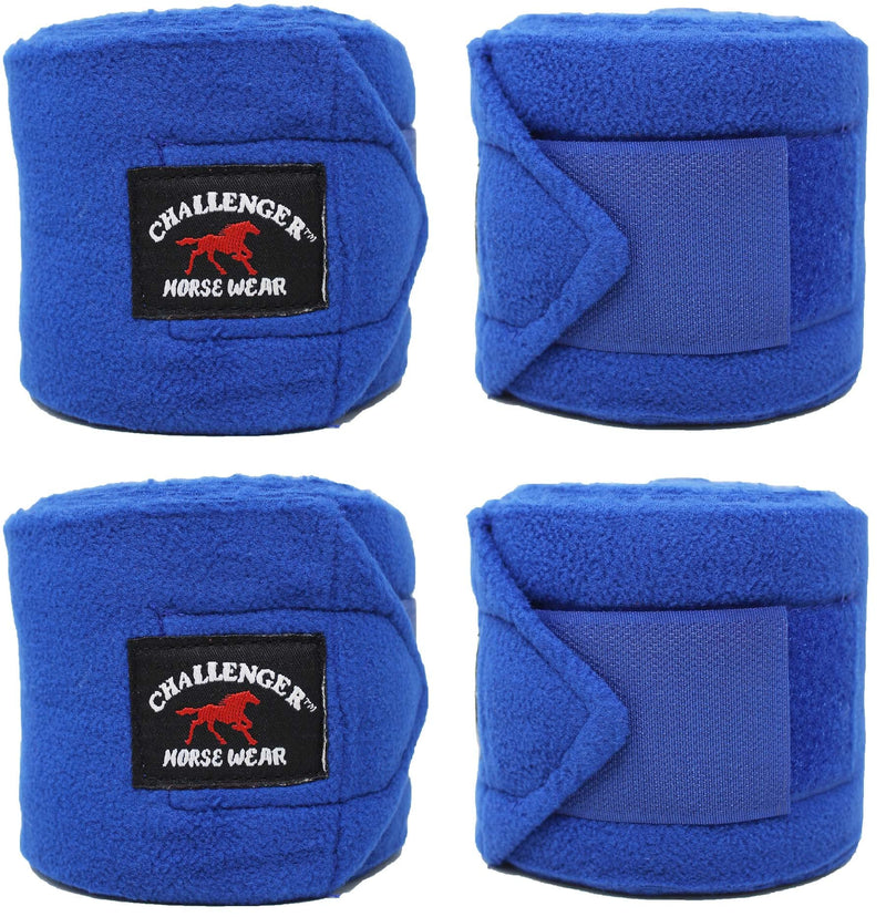 CHALLENGER Horse Equine Tack Set of 4 Soft Fleece Grooming Leg Polo Wraps 95TS01 Royal Blue