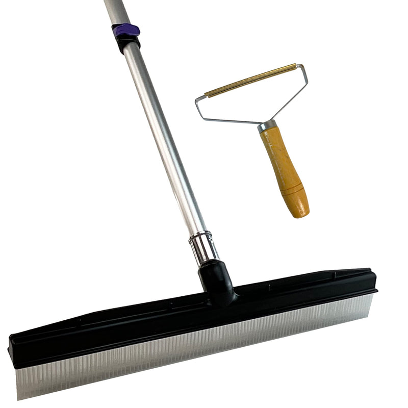 Room Groom PET Carpet Rake Groomer with Telescoping 54 " Adjustable Handle, with Lint Remover Brush Tool, Carpet Brush for Pet Hair and Refreshing Carpets, (Black/Purple) PET + Lint Tool - PawsPlanet Australia