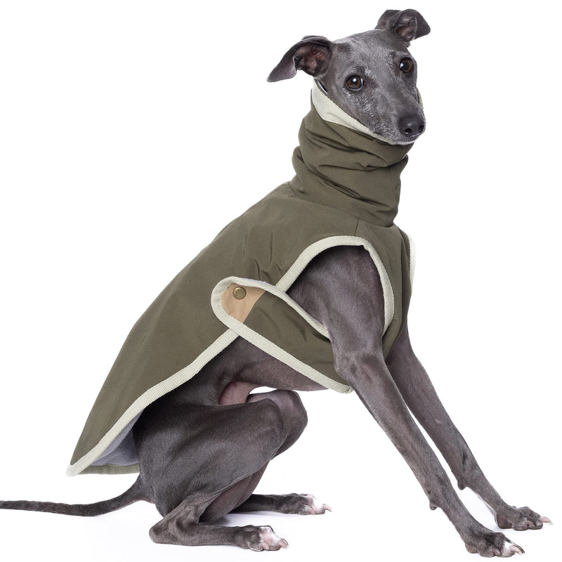 Yigi Turtleneck Jacket with Harness Opening, Fleece Lining, Adjustable, Lightweight, Breathable Jacket for Italian Greyhound Medium Sage Green - PawsPlanet Australia
