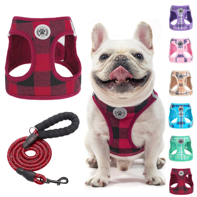 BEAUTYZOO Small Dog Harness and Leash Set,Step in No Choke No Pull Soft Mesh Dog Harnesses Reflective for Extra-Small/Small Medium Puppy Dogs and Cats, Plaid Dog Vest Harness for XS S Pets, Red M Medium(Chest Girth 16" - 18") - PawsPlanet Australia