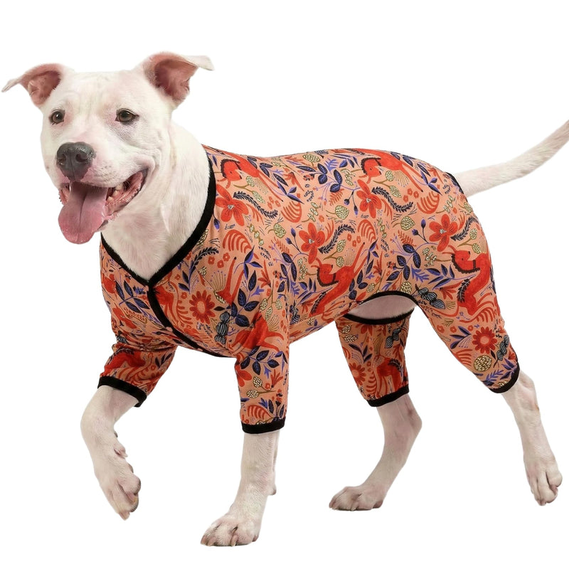 LovinPet Large Breed Dog Pajamas, Lightweight Pullover Full Coverage Dog Pjs, Pitbull Onesie, Happy Horse Coral Print, Pitbull Shirt, Pet Pajamas for Dogs, Pet PJ's, M Medium Black collar/Red update - PawsPlanet Australia