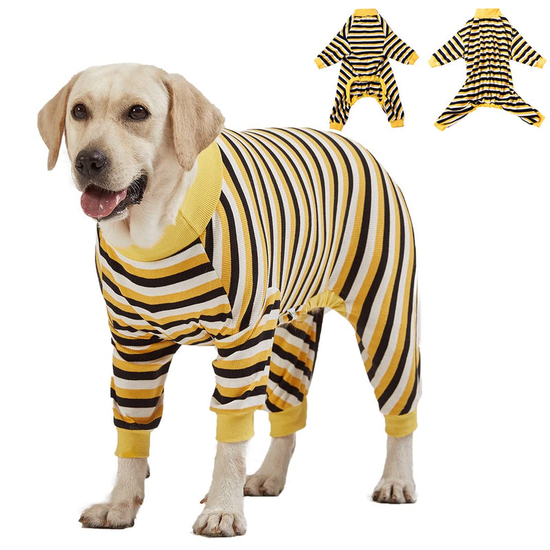 LovinPet Big Dog Pajamas, Cotton Black and Yellow Stripe Dog Shirt, Full Coverage Dog Onesie, Large Breed Dog Jammies, Pet PJ's/XXL XX-Large Black/Yellow Update - PawsPlanet Australia