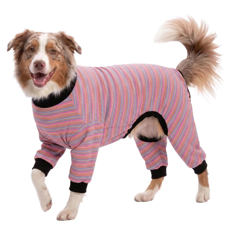 LovinPet Large Dog Pajamas, Cotton Multicolor Stripe Big Dog Shirt, Stop Shedding for Dogs, Full Body Dog Onesie, Pet Pajamas for Dogs, Pet PJ's, XL X-Large Pink Black - PawsPlanet Australia