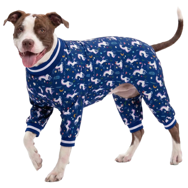 LovinPet Large Dog PJS Clothes: Wound Care/Post Surgery Mastiff Shirt, Lightweight Stretchy Knit Dog Pajamas, Mermaids & Unicorns Blue and White Print, Mastiff Pajamas, Pet PJ's/Medium Medium - PawsPlanet Australia