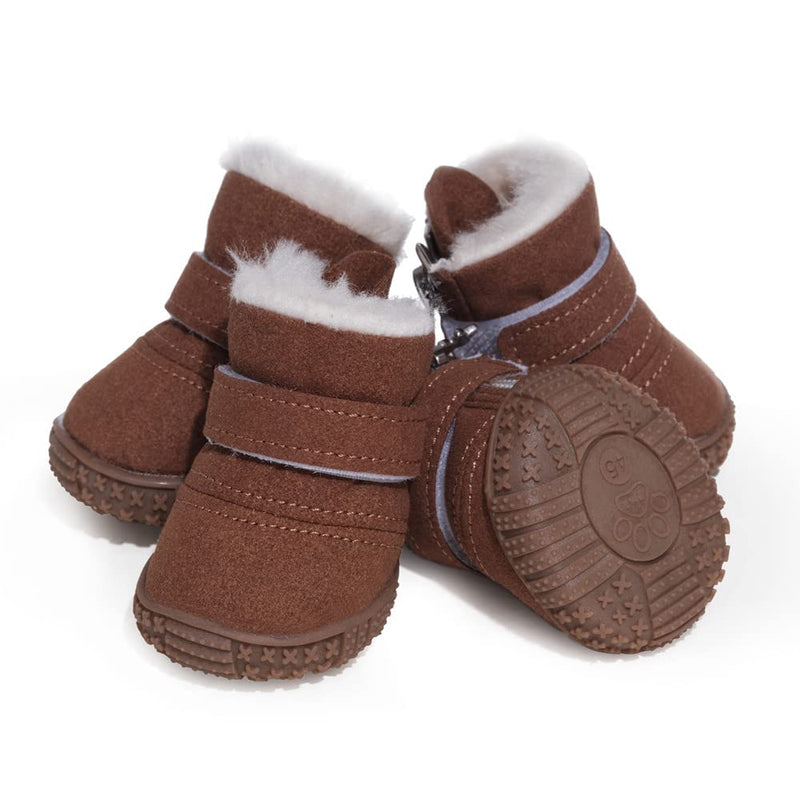 Hdwk&Hped Snow Dog Boots Warm Fleece Dog Winter Booties Anti-Slip Pet Shoes for Small Medium Dog Cat (Brown, #2) Brown - PawsPlanet Australia