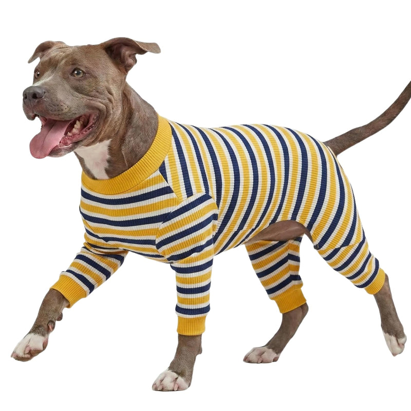 LovinPet Big Dog Pajamas, Cotton Black and Yellow Stripe Dog Shirt, Full Coverage Dog Onesie, Pet Pajamas for Dogs, Stop Shedding for Dogs, Pet PJ's, XL X-Large Black/Yellow Update - PawsPlanet Australia