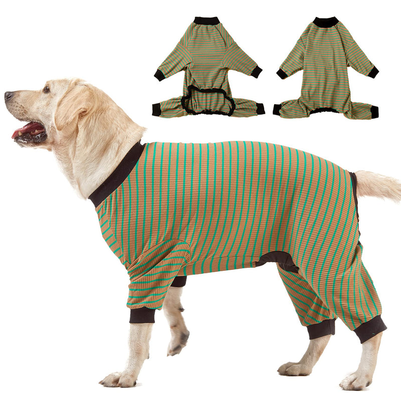 LovinPet Big Dog Pajamas, Cotton Brown and Green Stripe Dog Shirt, Stop Shedding for Dogs, Pet Pajamas for Dogs, UV Protection, Pitbull Clothes, Pet PJ's, M Medium Green Brown - PawsPlanet Australia