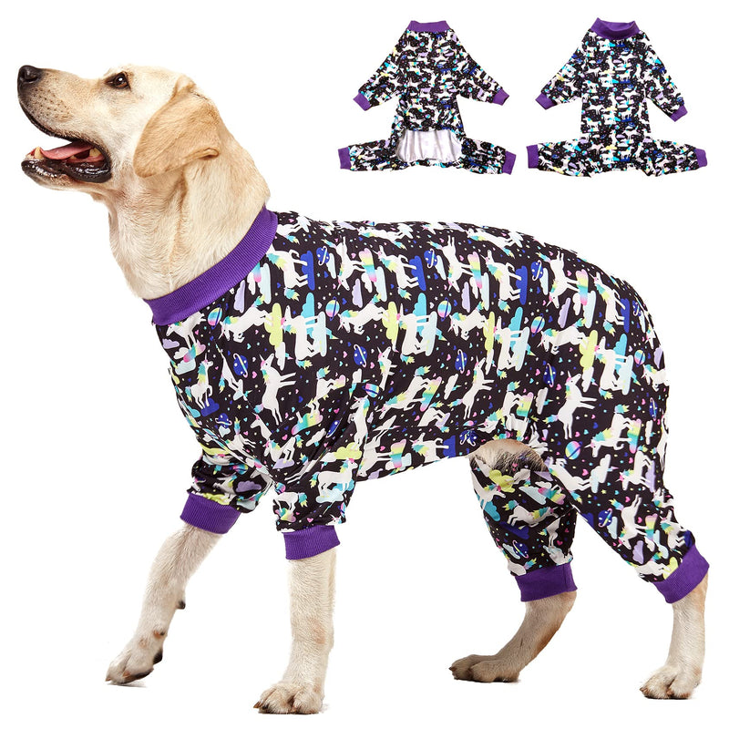 LovinPet Large Breed Dog Clothes, Wound Care/Post Surgery Recovery Shirt for Large Dogs, Unicorns in Space Black Print, UV Protection, Pet Anxiety Relief, Stop Shedding for Dogs, Pet PJ's, 2XL XX-Large - PawsPlanet Australia