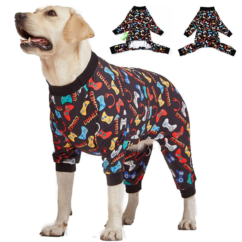 LovinPet Large Dog Pajamas, Game Console Print,UV Protection, Wound Care/Post Surgery Dog Clothes, Pet Anxiety Relief, Lightweight Stretchy Pitbull Pullover Shirt, Onesies for Dogs, Pet PJ's/XXL XX-Large Black - PawsPlanet Australia