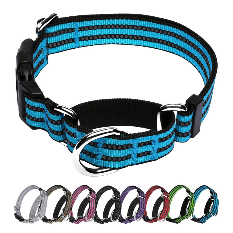 Martingale Dog Collar, Adjustable Nylon Reflective Collar with Quick Release Buckle. Tightens When Dog Pull, Prevents Slipping Out-Helps with Strong pullers-Increase Control-(Blue M) Blue Medium - PawsPlanet Australia