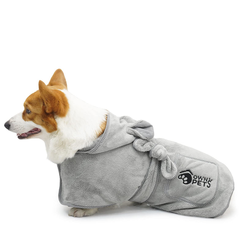 Ownpets Dog Bathrobe Towel, Super Absorbent Soft Dog Drying Robe with Cap & Pocket for Bathing & Beach Trips, Microfibre Fast Drying Dog Towel Robe for Dogs and Cats(Small) Small - PawsPlanet Australia