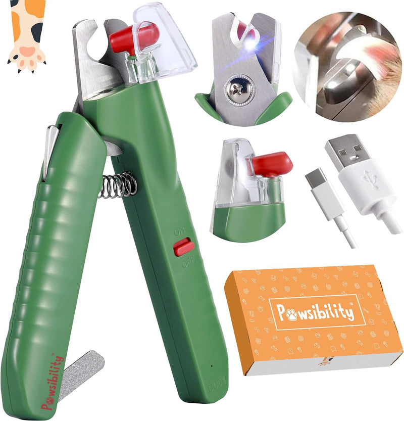 Reinvented Pet Nail Clippers for Your Pal - [USB Rechargeable] - LED Light for Bloodline | Razor Sharp and Durable Blade | Vets Recommended Trimming Tool for Dogs and Cats - Green - PawsPlanet Australia