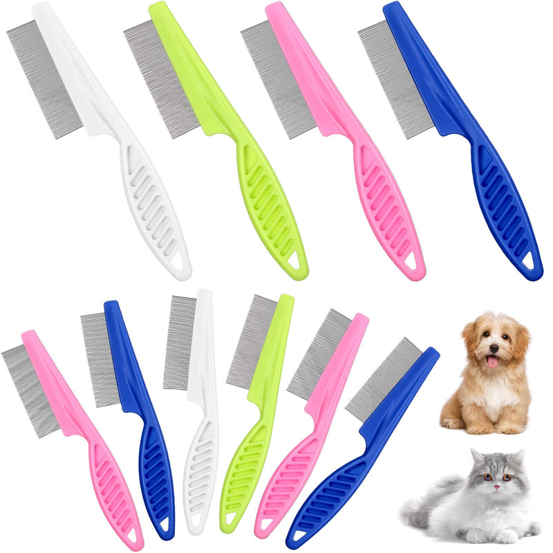 10 Pcs Flea Comb for Dogs and Cats Flea Remover Tool with Stainless Steel Metal Teeth for Detangling Grooming Kit, Pink, Blue, White and Green, 2 Sizes - PawsPlanet Australia