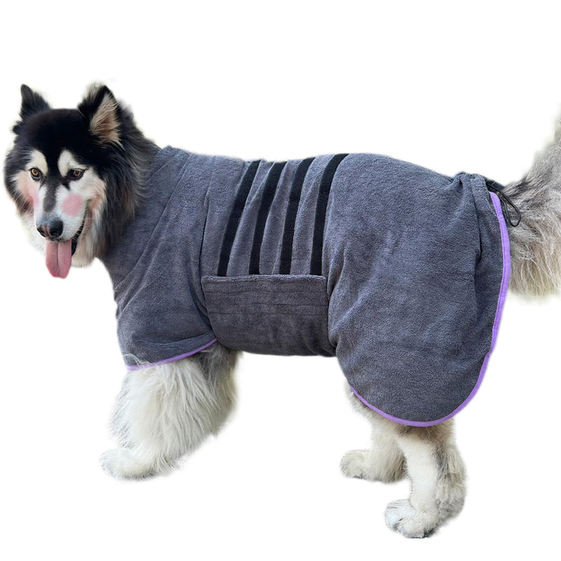 Dog Drying Coat Bathrobe Towel,Microfibre Material Fast Drying Super Absorbent Dog Bath Robe, Pet Quick Drying Moisture Absorbing with Adjustable Collar and Waist XXX-Large Grey - PawsPlanet Australia