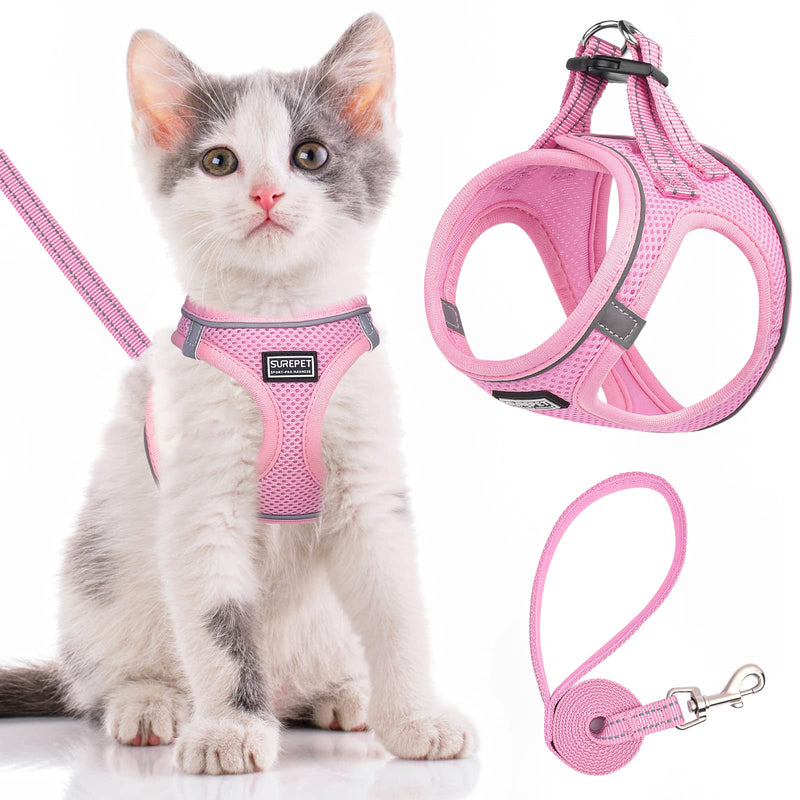 Cat Harness and Leash Escape Proof,Adjustable Soft Mesh Kitten Vest Harness for Walking Reflective Pet Harness for Cat Small Dogs Puppy (Pink, XXS) XX-Small Pink - PawsPlanet Australia