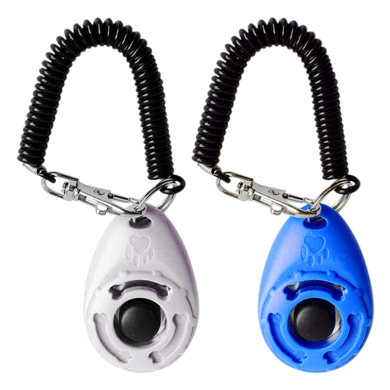 SunGrow Dog Training Clickers with Black Wrist Strap, Pet Parrot, Puppy, and Kitten Clickers Training Kit, Flat Drop-Shape Button, Blue and White, 2-Pack - PawsPlanet Australia