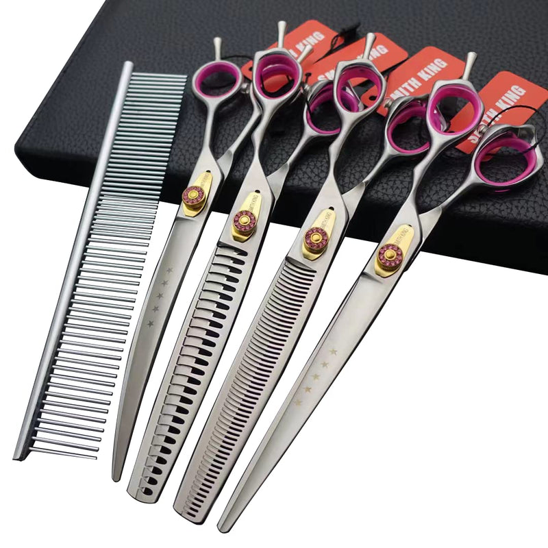 Professional Dog Grooming Shears Set Dogs Straight & thinning & Curved scissors & chunkers Scissorswith comb in 1 Set for Right-handed & Left-handed (8.0 Silvery right-handed) 8.0 Silvery Right-handed - PawsPlanet Australia