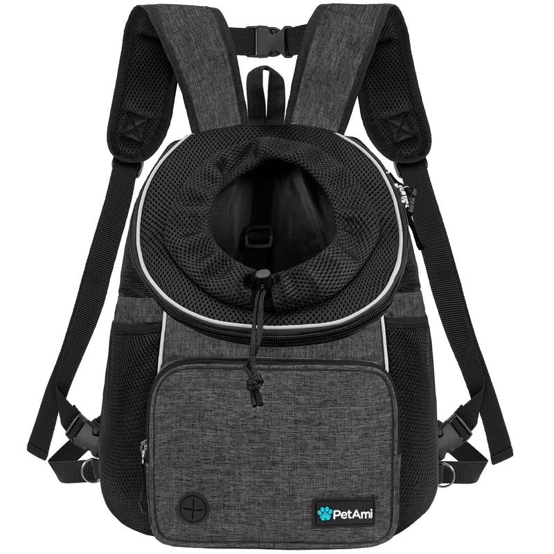 PetAmi Adjustable Dog & Cat Chest Carrier Backpack, Ventilated for Hiking & Camping, Small to Large Pets, Max 10 lbs, Dark Gray Medium (15x8x15.5) - PawsPlanet Australia