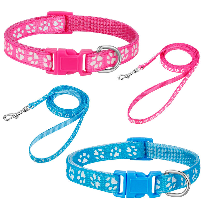 BOUMUSOE 2 Packs Dog Collar and Leash Set, Puppy Collar and Lead Set Quick Release Buckle Adjustable Paw Print Puppy Collar Soft Nylon Pet Collar for Puppy Small Dogs - PawsPlanet Australia