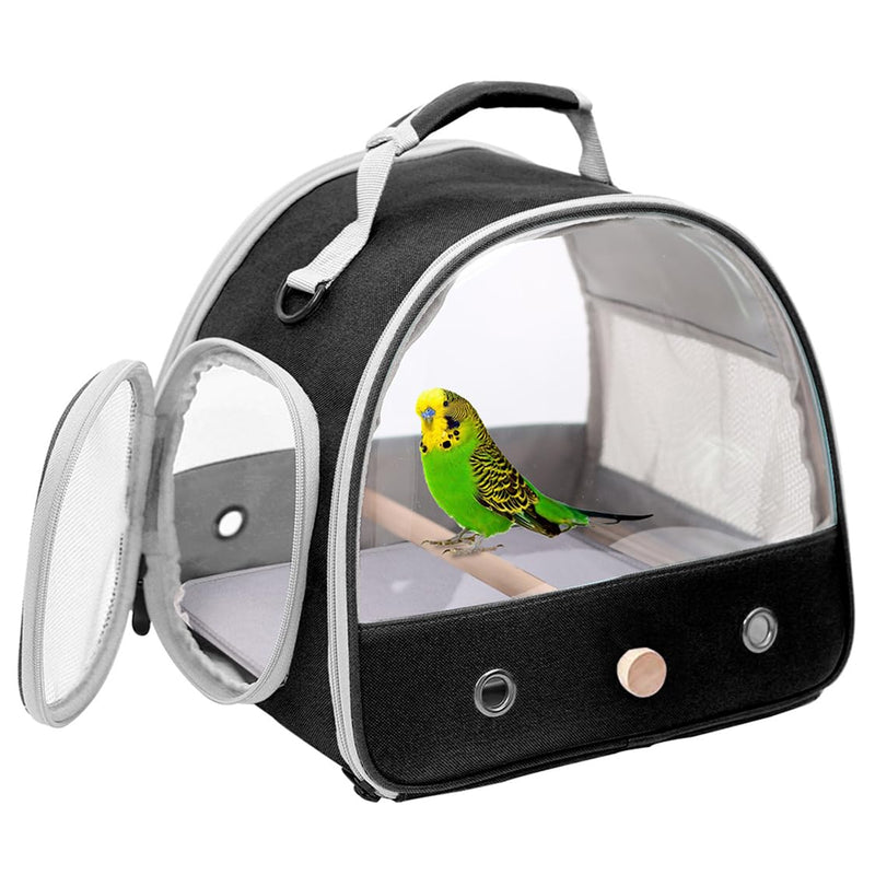 Bird Travel Carrier, Portable Small Bird Parrot Parakeet Carrier with Standing Perch and Soft Mat, Side Access Window Collapsible to Carry and Transport Birds Vet Visit Black Clear Windows - PawsPlanet Australia