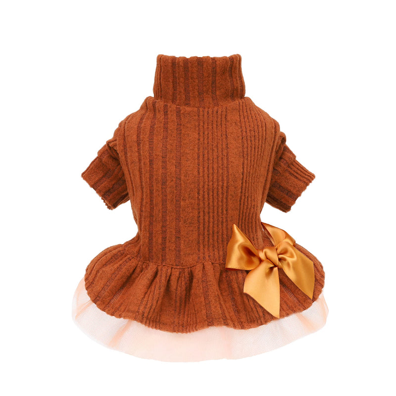 Fitwarm Knitted Dog Tulle Sweater Dress, Dog Winter Clothes for Small Dogs Girl, Cat Apparel, Orange, Small - PawsPlanet Australia