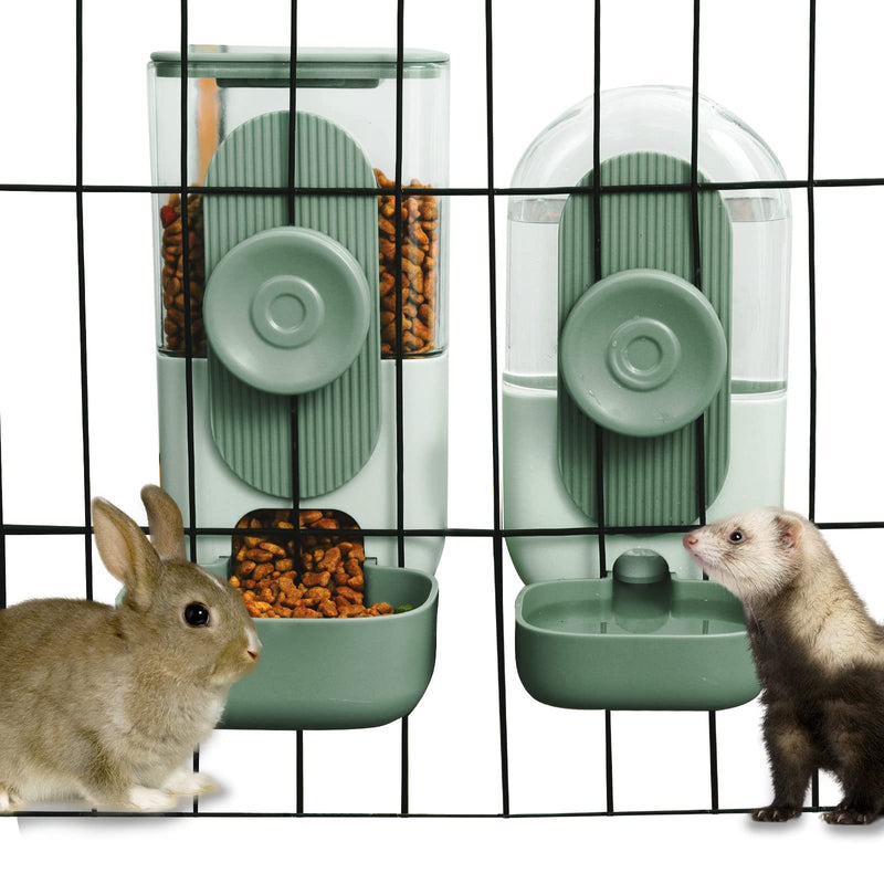 Hanging Automatic Food Water Dispenser,Gravity Rabbit Feeder Water Dispenser Set,Cage Cat Water Dispenser,Food Bowl for Bunny Guinea Pig Ferret Water Dispenser (Cage Grid Spacing Over 1.2'') Green - PawsPlanet Australia