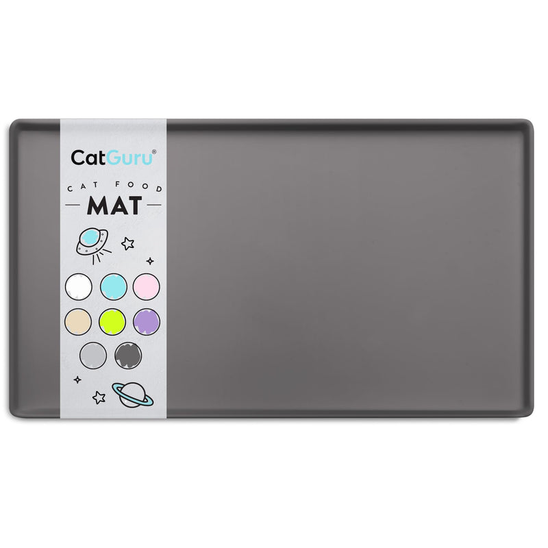 CatGuru Cat Food Mat, Small & Large Pet Food Mat, 100% Waterproof Cat Mat for Food and Water, Silicone Mat For Cat Bowls, Non-Slip Mat For Cat Food and Water Bowl or Cat Water Fountain (Small, Carbon) S: 19" x 11" - PawsPlanet Australia