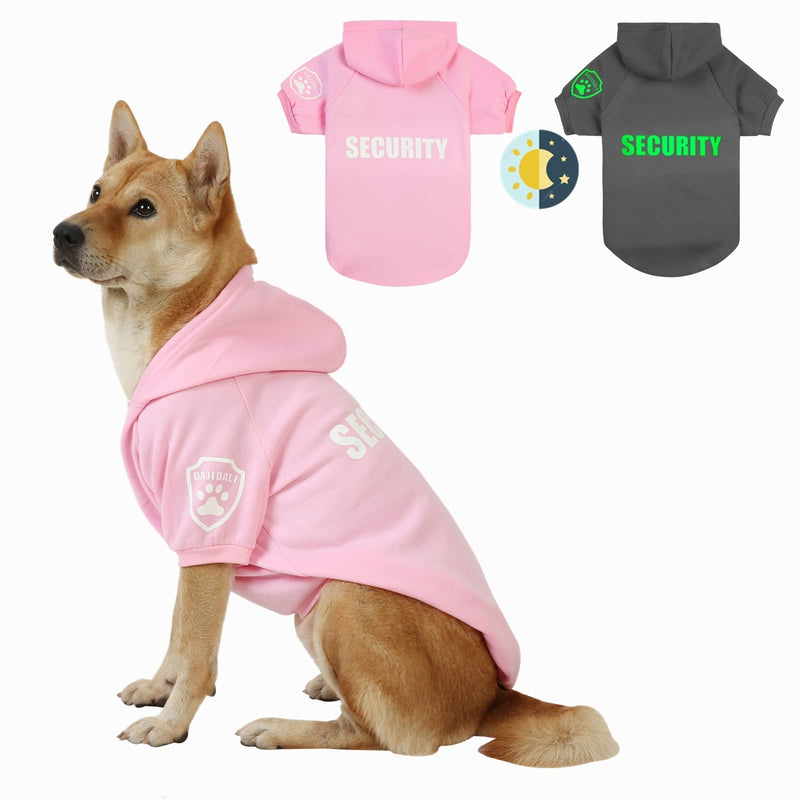 Dog Security Hoodie with Glow-in-The-Dark Prints DAJIDALI Dog Clothes Apparel Winter Sweatshirt Warm Sweater Jacket Coat Hoodie for Small Medium Large Dog Cat 31" Chest Pink - PawsPlanet Australia