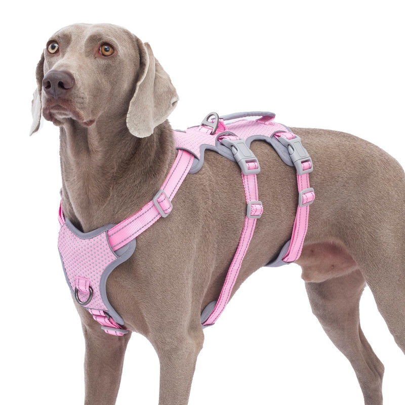 Huntboo Escape Proof Dog Harness, No Pull Reflective Harness with Lift Handle, Adjustable Pet Vest with Front and Back Leash Clips for Small Medium Large Dogs Walking Hiking Training (Pink,L) Pink Large(Pack of 1) - PawsPlanet Australia