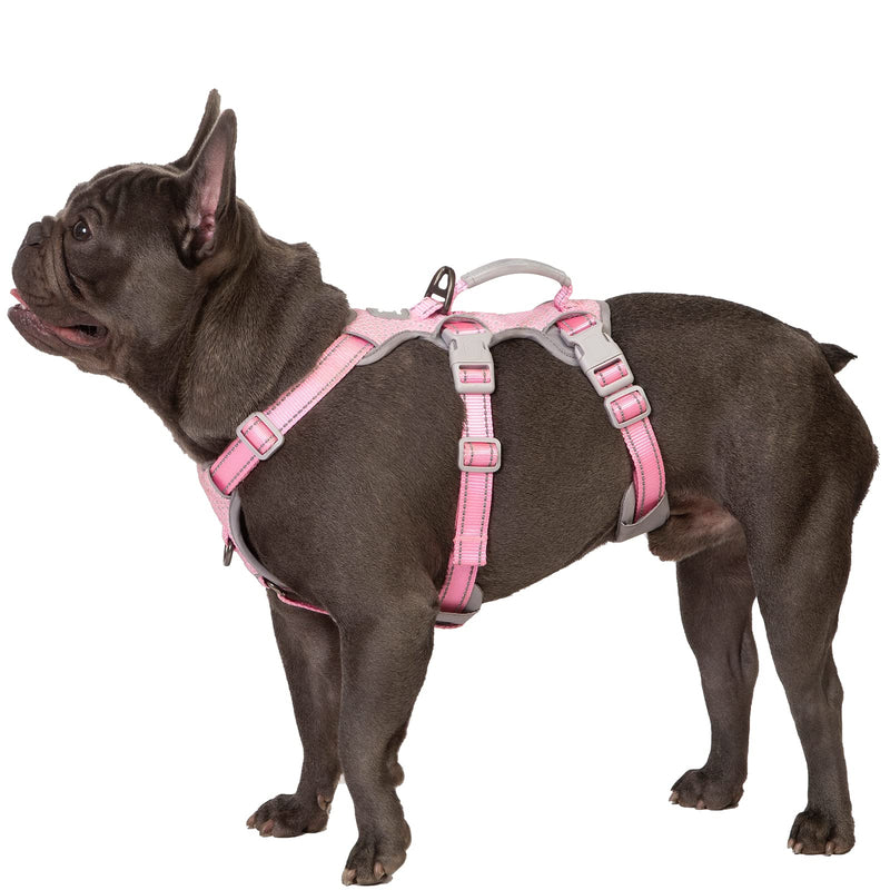 Huntboo Escape Proof Dog Harness, Escape Artist Harness, Fully Reflective Harness with Padded Handle, Breathable,Durable, Adjustable Vest for Medium Dogs Walking, Training, and Running Gear (Pink,M) Pink Medium(Pack of 1)