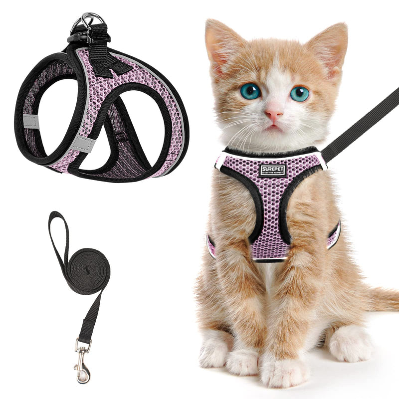 Cat Harness and Leash for Walking Escape Proof, Adjustable Kitten Vest Harness Reflective Soft Mesh Puppy Harness for Outdoor, Comfort Fit, Easy to Control (Lpink, XXS) Lpink - PawsPlanet Australia