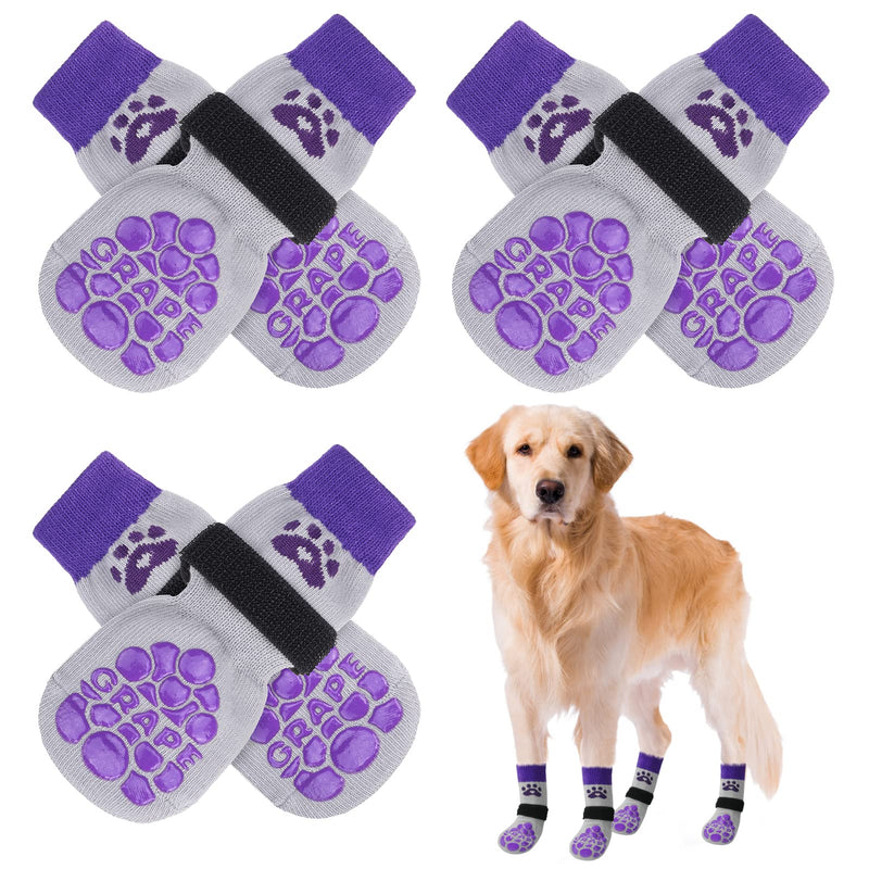 BEAUTYZOO Anti-Slip Dog Socks,Dog Shoes for Hot/Cold Pavement,Paw Protectors with Grips 3 Pairs for Puppy Small Medium Large Senior Old Dogs,Dog Socks to Prevent Licking and Hardwood Floor Protection S/M(Pack of 6) Grapes Purple