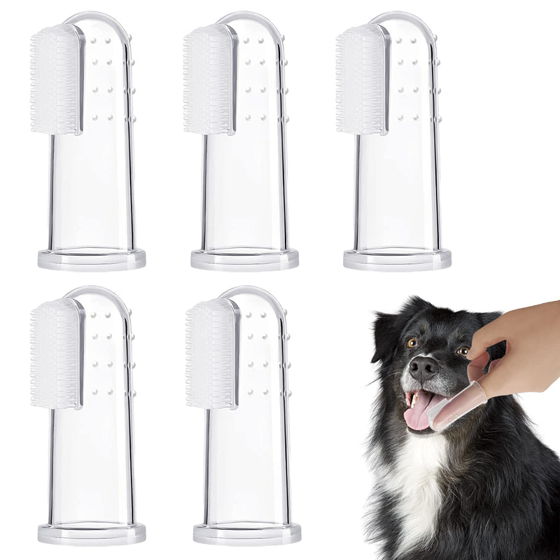 BLMHTWO 5 Pieces Dog Tooth Brushing Kit Finger Toothbrush for Dogs Cat Puppy Toothbrush with Silicone Bristles and 16 Round Particles Thickened Silicone-Layer Transparent Dog Toothbrush for All Pets - PawsPlanet Australia