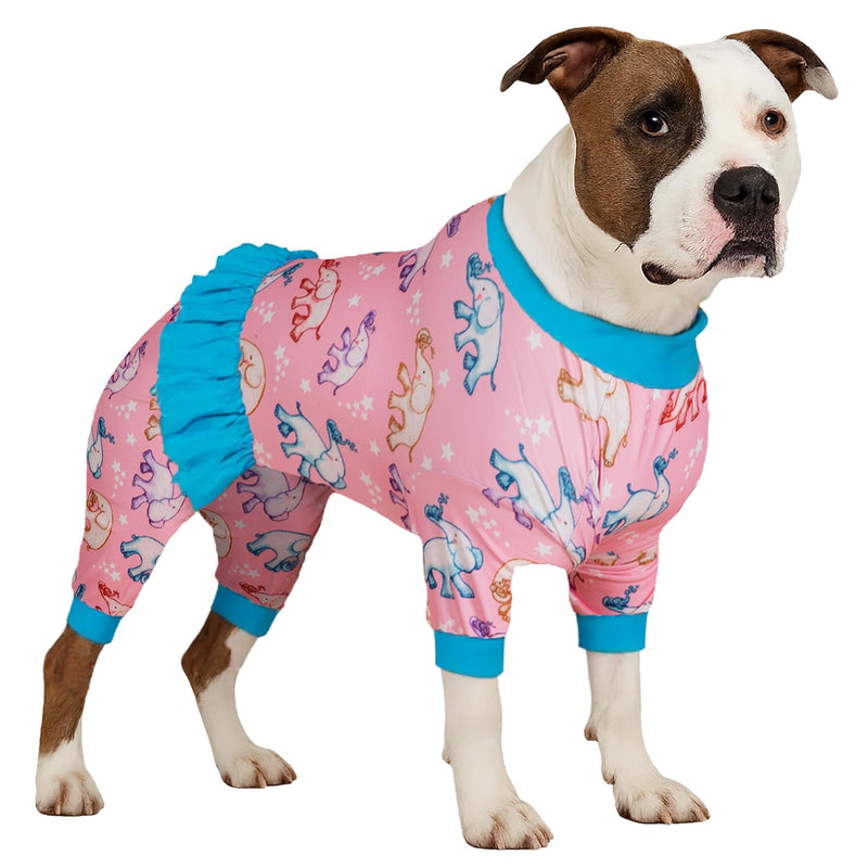 LovinPet Large Dog Onesies, High Collar Cotton Dog Bodysuit, UV Protection, Post Surgery Comfort Clothes,Light Pink Baby Elephant Print, Pitbull Clothes, Undershirt for Dog Dresses,Blue, L Blue Pink - PawsPlanet Australia
