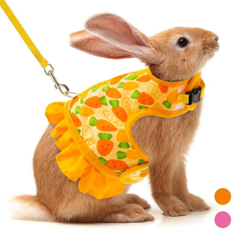 Rabbit Harness and Leash for Walking Escape Proof - Cute Carrot Pattern Mesh Breathable Bunny Vest Harness Outdoor Camping Hiking Training - Also Suit for Ferret Kitten Puppy Small Animals M (neck:6.3"-7.8" chest:7.8"-12.6") Yellow - PawsPlanet Australia
